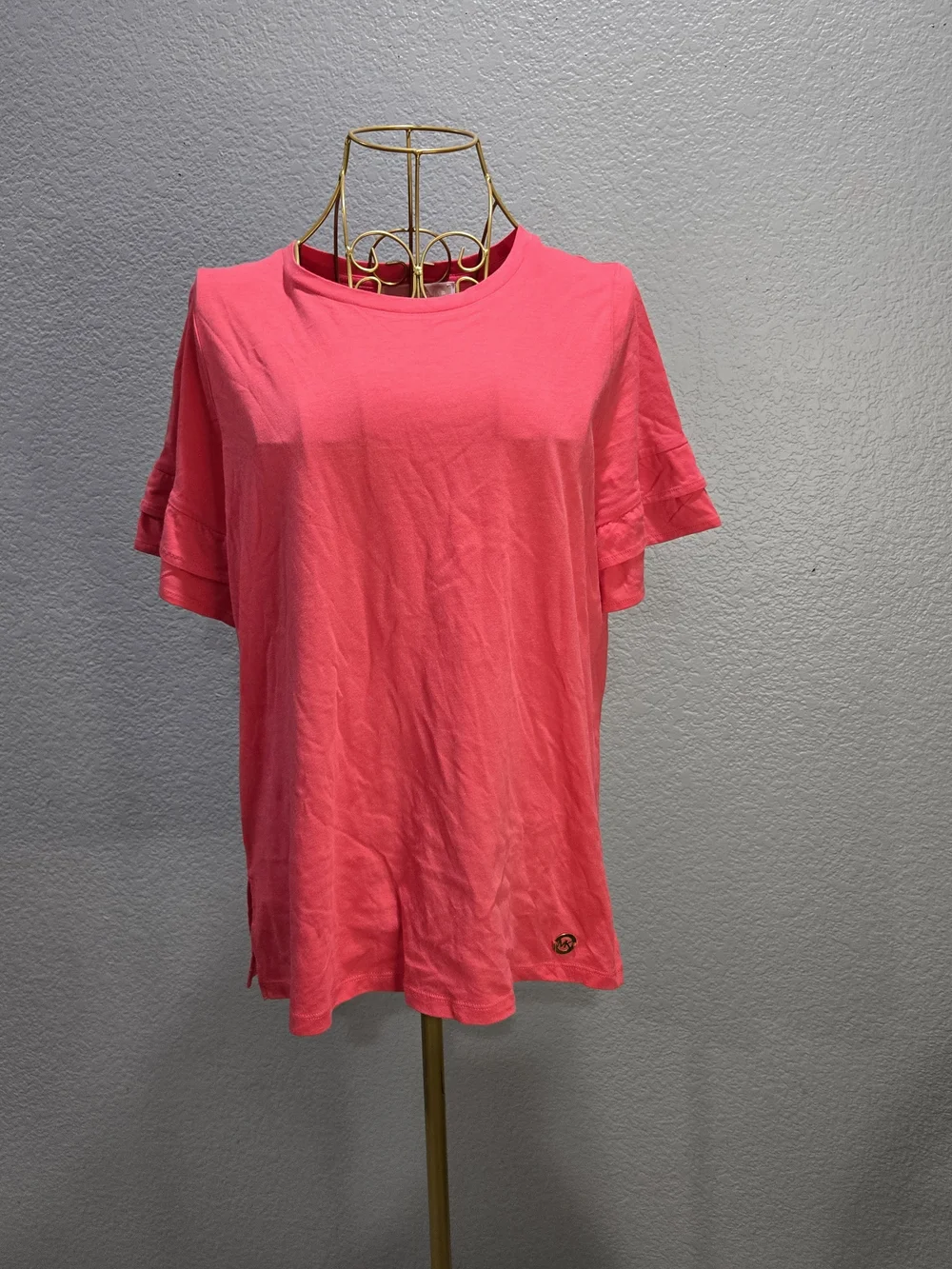 Michael Kors Bright Coral Short Ruffle Sleeve Tee